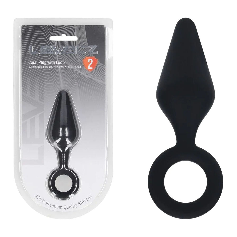 LEVELZ Silicone Anal Plug with Loop - Medium - Black