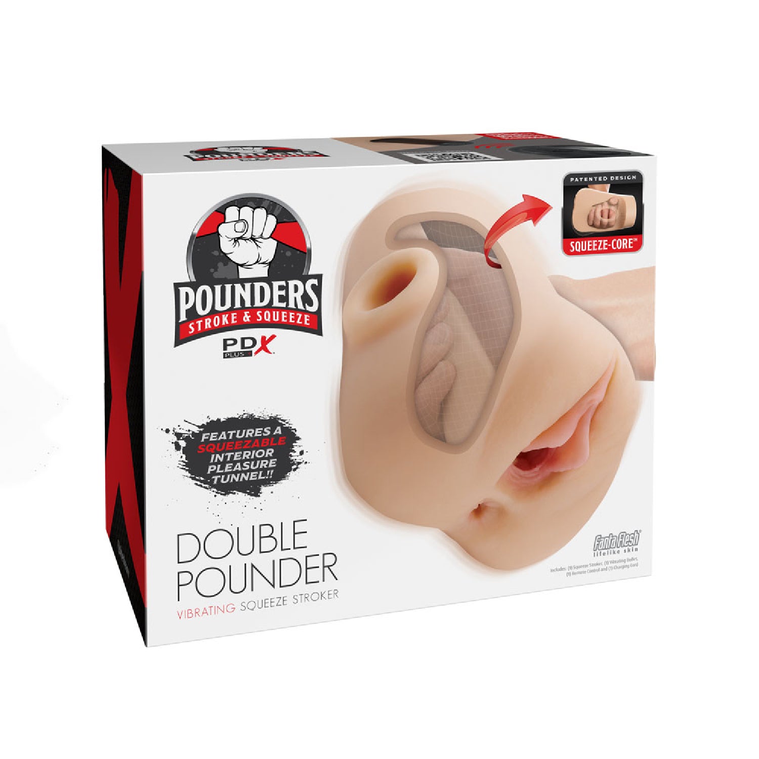 PDX Plus Double Pounder Vibrating Squeeze Stroker - Flesh