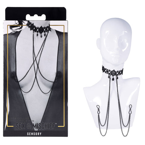 Sex & Mischief Lace Collar with Nipple Ties