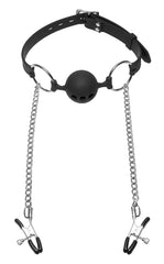 Hinder Breathable Silicone Ball Gag With Nipple Clamps
