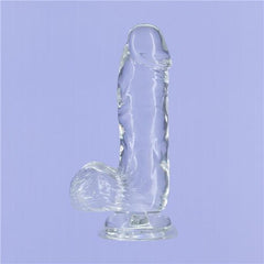 Crystal Dildo w Balls 6in Clear