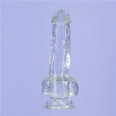 Crystal Dildo w Balls 8in Clear