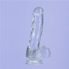 Crystal Dildo w Balls 8in Clear