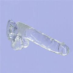 Crystal Dildo w Balls 8in Clear