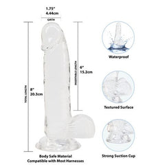 Crystal Dildo w Balls 8in Clear