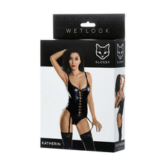Glossy Wetlook Lace Up Bodysuit Katherin