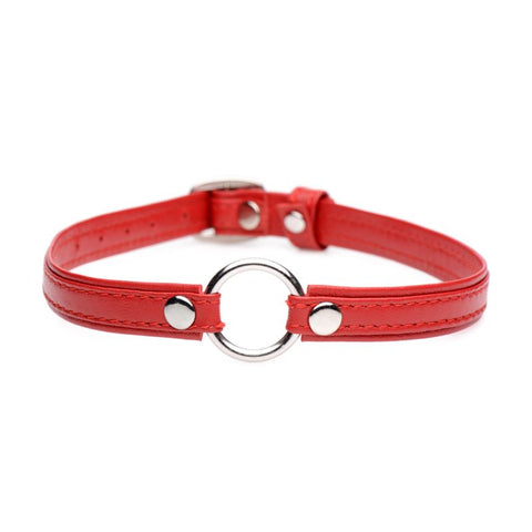 Fiery Pet Leather Choker w/ Silver Ring Red