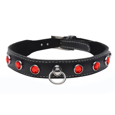 Bling Vixen Leather Choker w/ Red Rhinestones