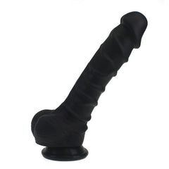 Realistic Dildo Ridged Shaft w Balls Black