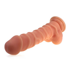 Realistic Dildo Ridged Shaft w Balls Flesh