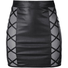 Stretch Wetlook Mesh Criss Cross Skirt Black