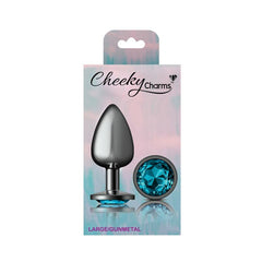 Cheeky Charms Gunmetal Round Butt Plug w Teal Jewel Large