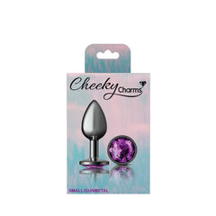 Cheeky Charms Gunmetal Round Butt Plug w Purple Jewel Small