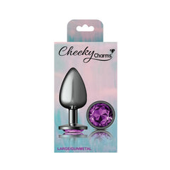 Cheeky Charms Gunmetal Round Butt Plug w Purple Jewel Large