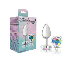 Cheeky Charms Silver Metal  Butt Plug w Heart Clear Jewel Small