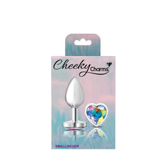 Cheeky Charms Silver Metal  Butt Plug w Heart Clear Jewel Small