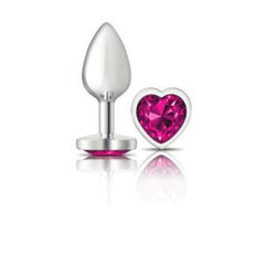 Cheeky Charms Silver Metal  Butt Plug w Heart Pink Jewel Small