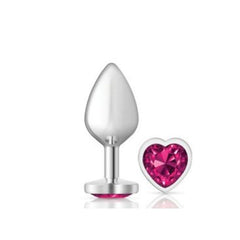 Cheeky Charms Silver Metal  Butt Plug w Heart Pink Jewel Medium