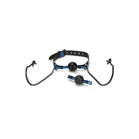 Whip Smart Diamond Ball Gag w Nipple Clips Blue