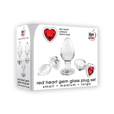 Adam & Eve RED HEART GEM GLASS PLUG SET